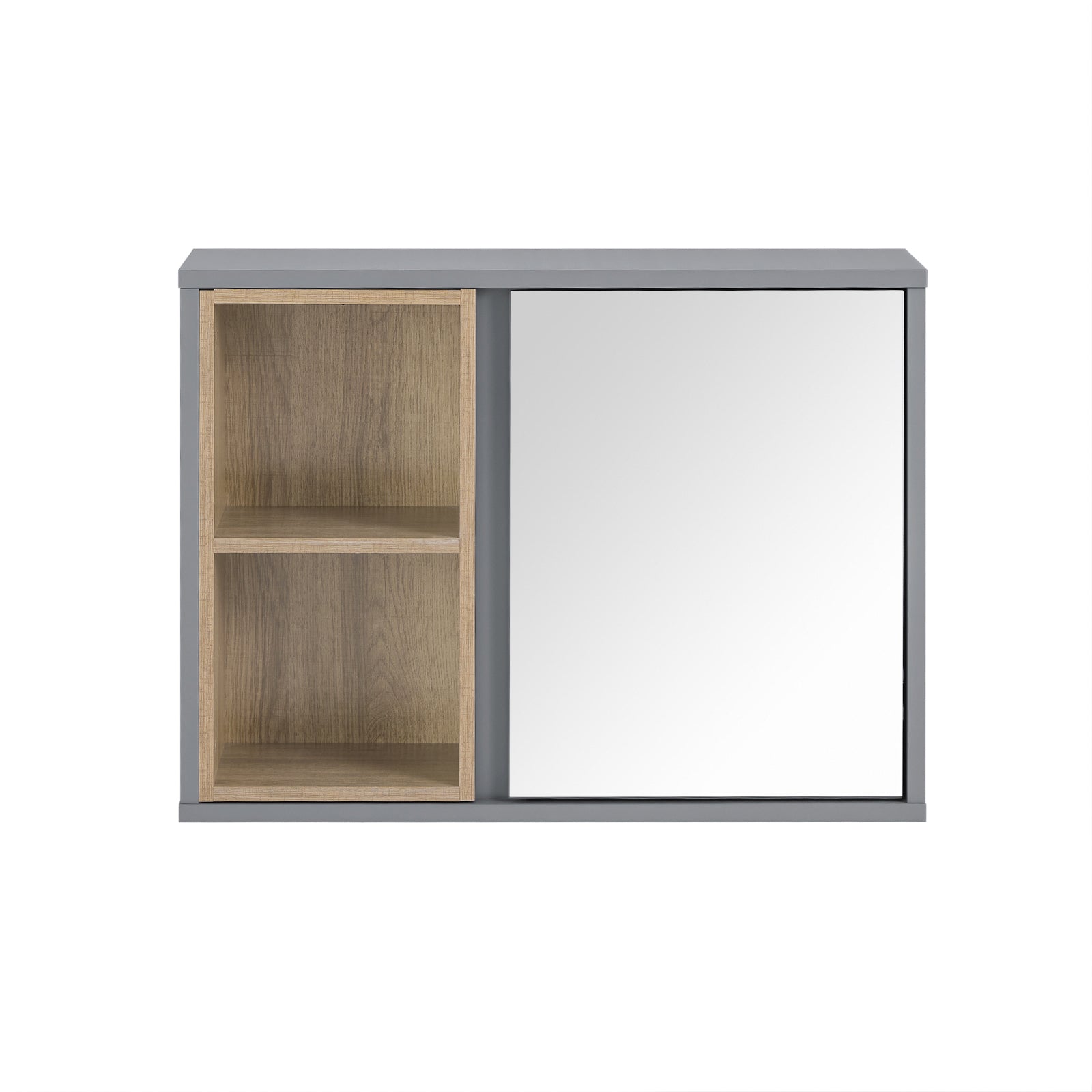 foto del prodotto pensile bagno con specchio mobile salvaspazio armadietto bagno da parete 60x20x45cm grigio bzr149 dg