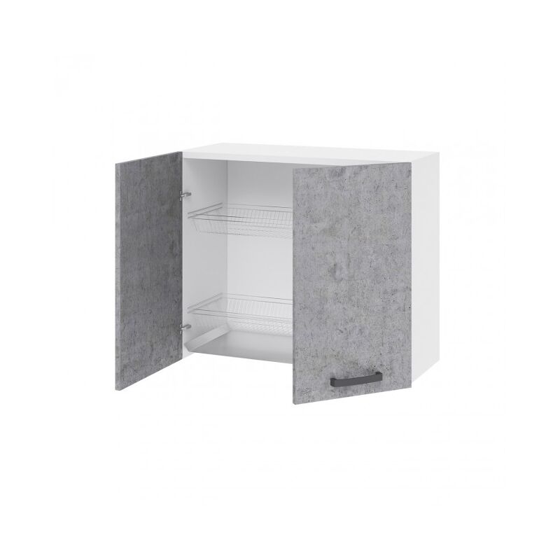 foto del prodotto pensile colapiatti cucina 80x32x72 cm in legno bianco frassinato e cemento con due ante antartide