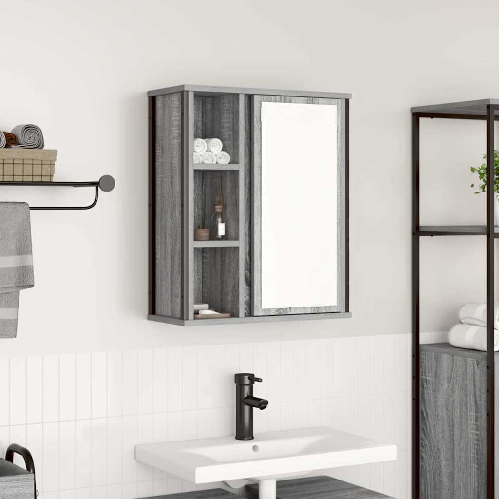 foto del prodotto pensile da bagno con specchio grigio sonoma 50x21x60 cm