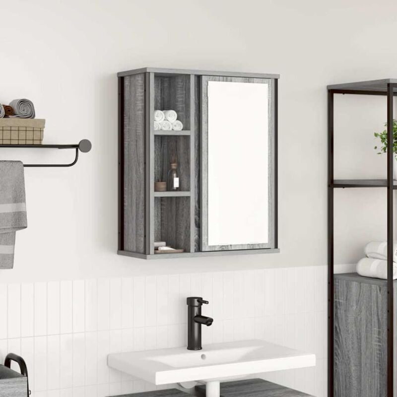 foto del prodotto pensile da bagno con specchio grigio sonoma 50x21x60 cm vidaxl