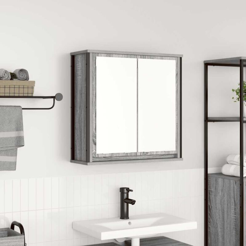 foto del prodotto pensile da bagno con specchio grigio sonoma 60x21x60 cm vidaxl