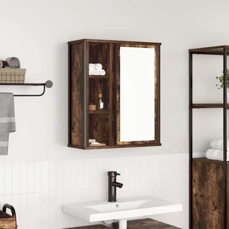 foto del prodotto pensile da bagno con specchio rovere fumo 50x21x60 cm vidaxl