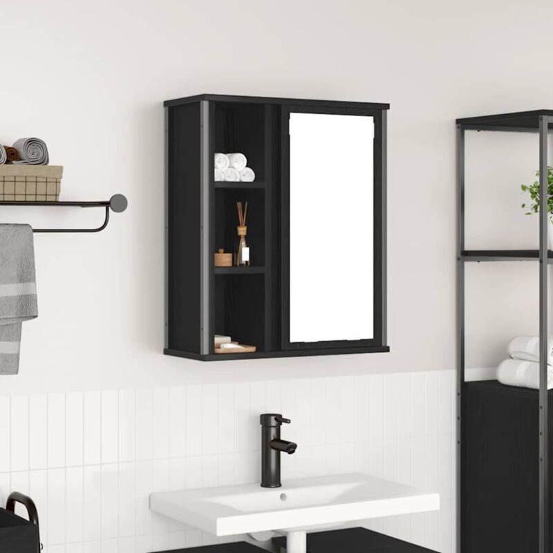 foto del prodotto pensile da bagno con specchio rovere nero 50x21x60 cm vidaxl