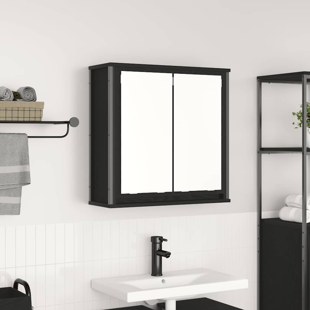 foto del prodotto pensile da bagno con specchio rovere nero 60x21x60 cm