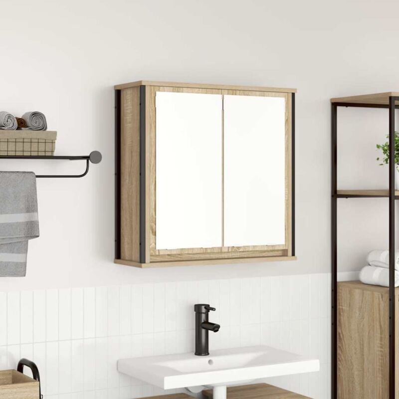 foto del prodotto pensile da bagno con specchio rovere sonoma 60x21x60 cm vidaxl