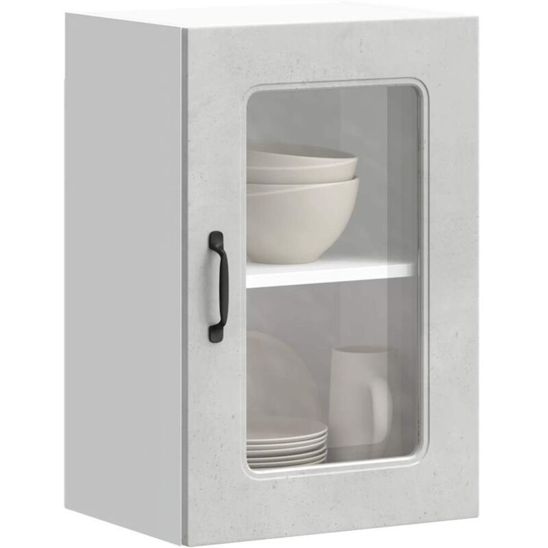 foto del prodotto pensile da cucina con porta in vetro kalmar grigio cemento vidaxl