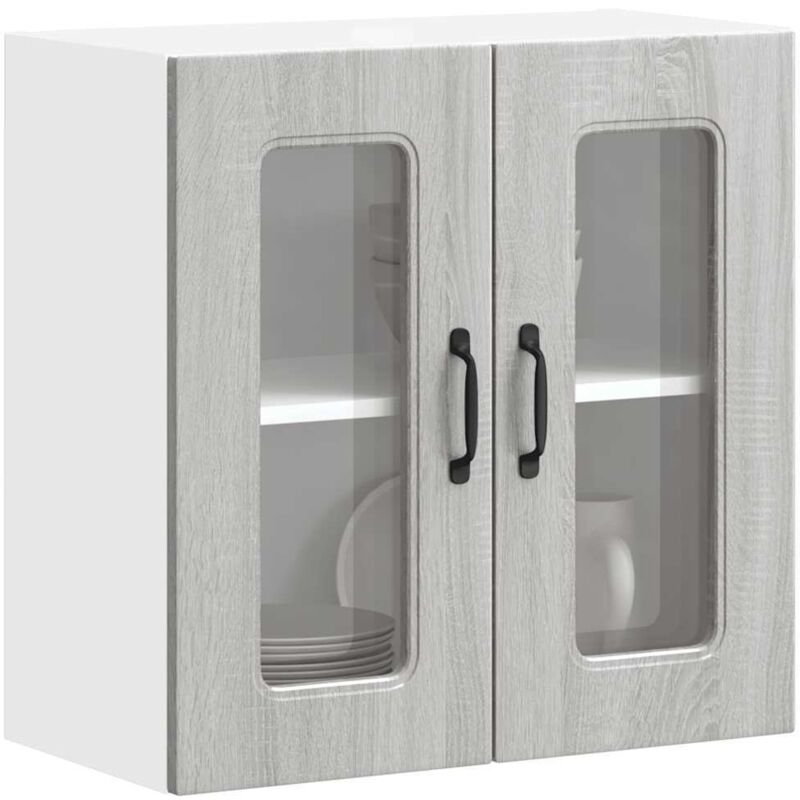 foto del prodotto pensile da cucina con porta in vetro kalmar grigio sonoma vidaxl