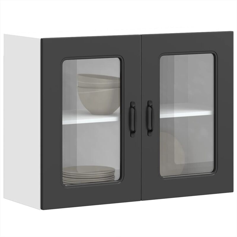foto del prodotto pensile da cucina con porta in vetro kalmar nero truciolato vidaxl