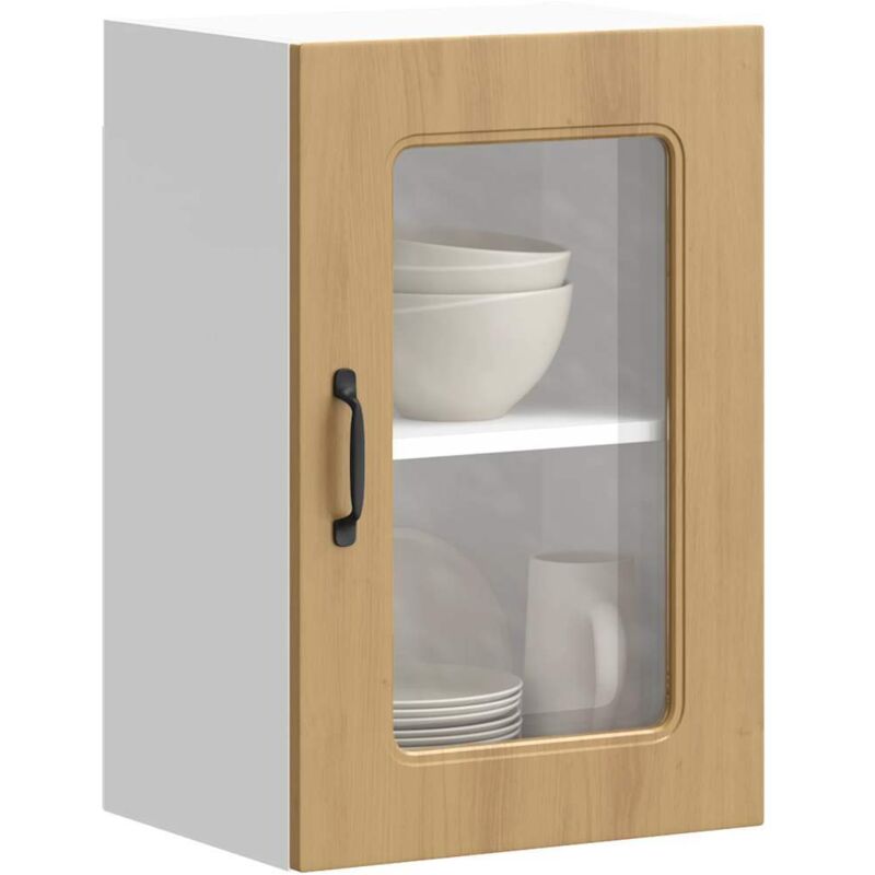 foto del prodotto pensile da cucina con porta in vetro kalmar rovere artigianale vidaxl