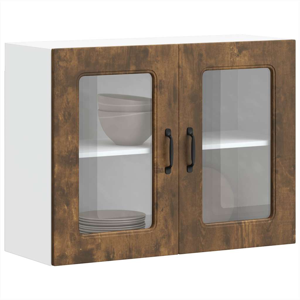 foto del prodotto pensile da cucina con porta in vetro kalmar rovere fumo