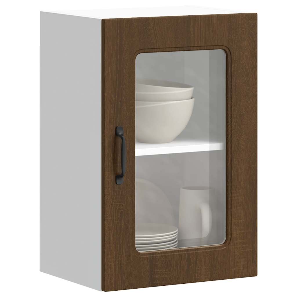 foto del prodotto pensile da cucina con porta in vetro kalmar rovere marrone