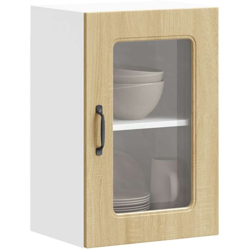 foto del prodotto pensile da cucina con porta in vetro kalmar rovere sonoma vidaxl