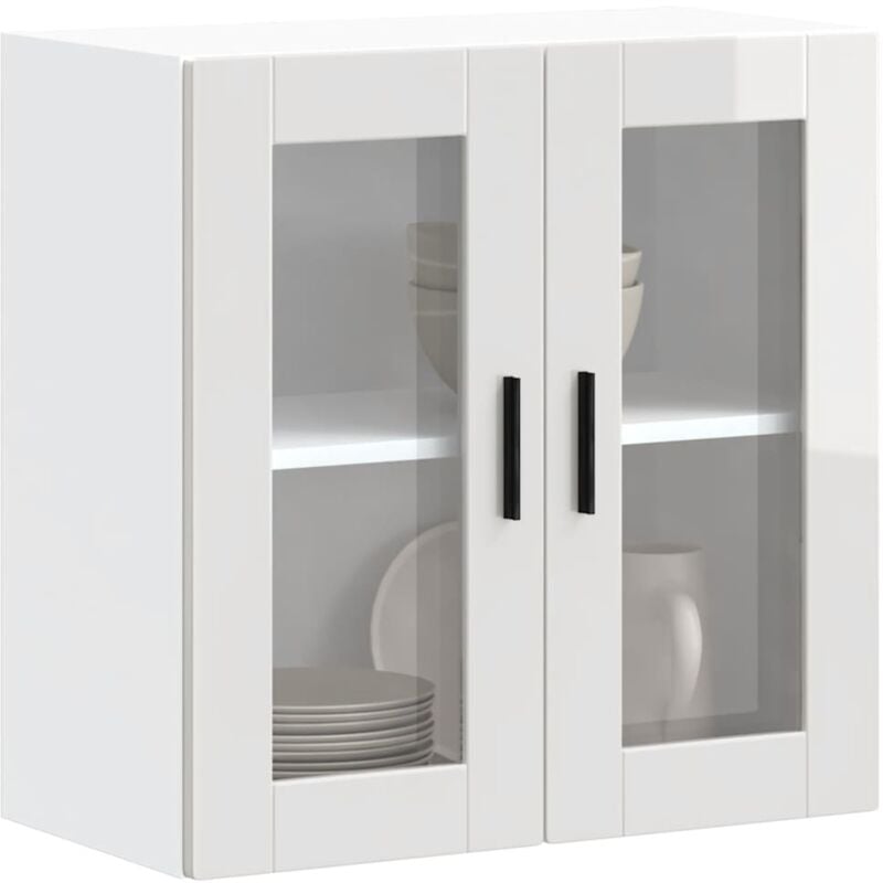 foto del prodotto pensile da cucina con porta in vetro porto bianco lucido vidaxl