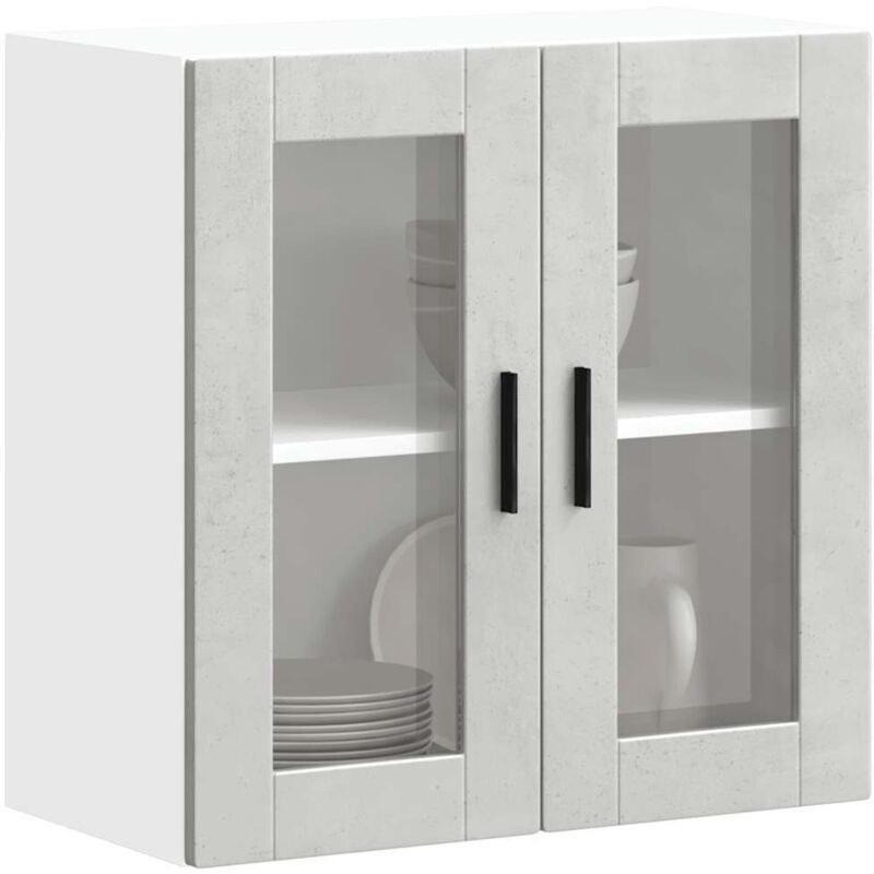foto del prodotto pensile da cucina con porta in vetro porto grigio cemento vidaxl