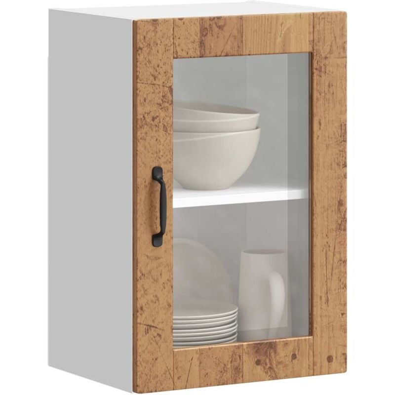 foto del prodotto pensile da cucina con porta in vetro porto legno vecchio vidaxl