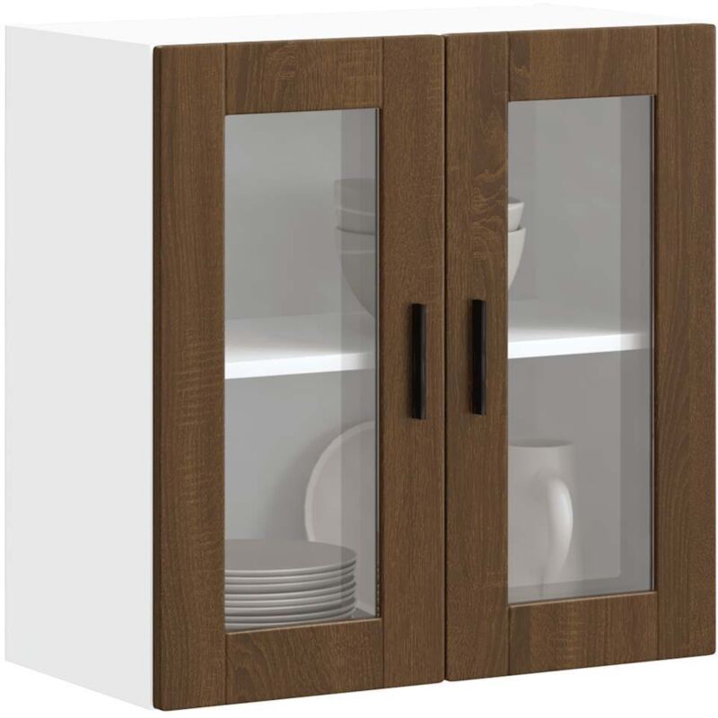 foto del prodotto pensile da cucina con porta in vetro porto rovere marrone vidaxl