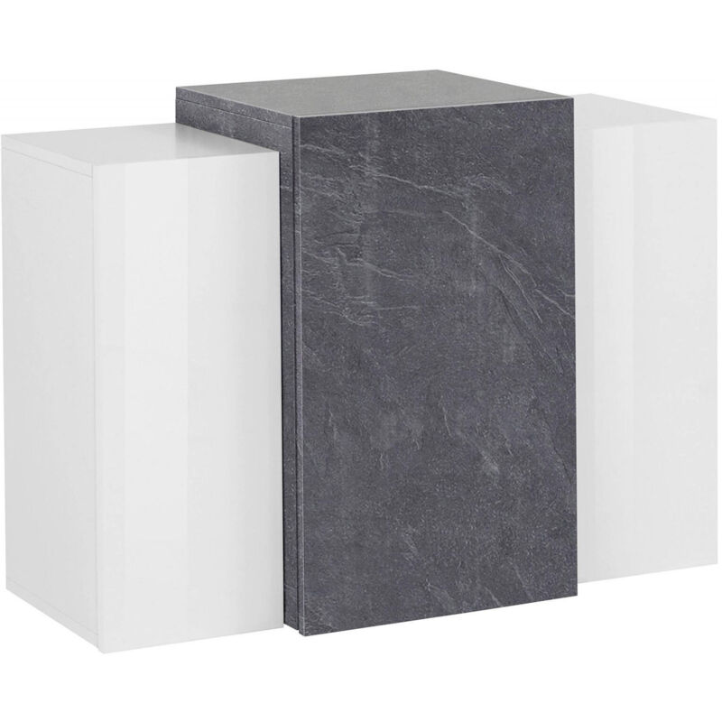 foto del prodotto pensile da parete, made in italy, a 3 ante, mobile da soggiorno sospeso, cm 90x38h66, colore bianco lucido e grigio cenere, con imballo rinforzato