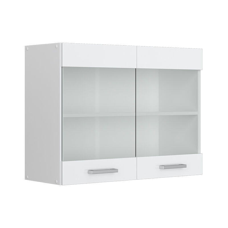 foto del prodotto pensile universale r line, bianco lucido, 80 cm con ante in vetro, vicco