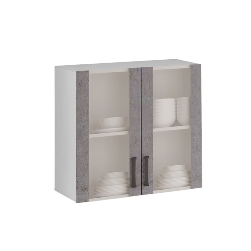 foto del prodotto pensile vetrina 2 ante grigio cemento in legno nobilitato h.72x80x32 cm