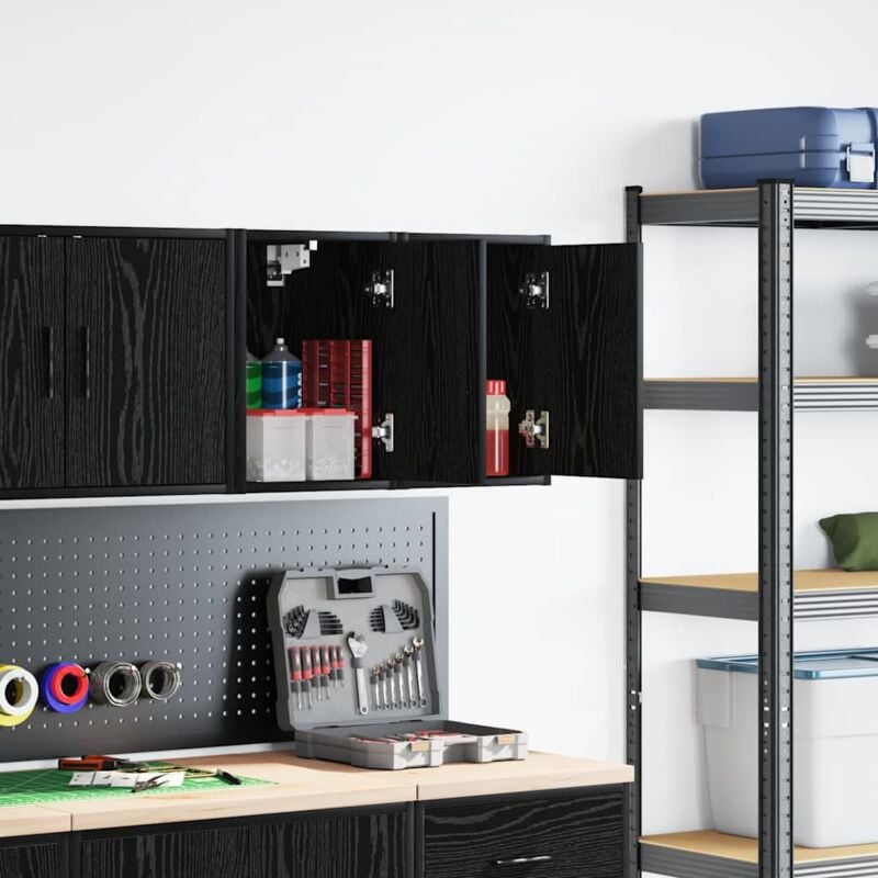 foto del prodotto pensili per garage 2 pz neri in legno multistrato vidaxl