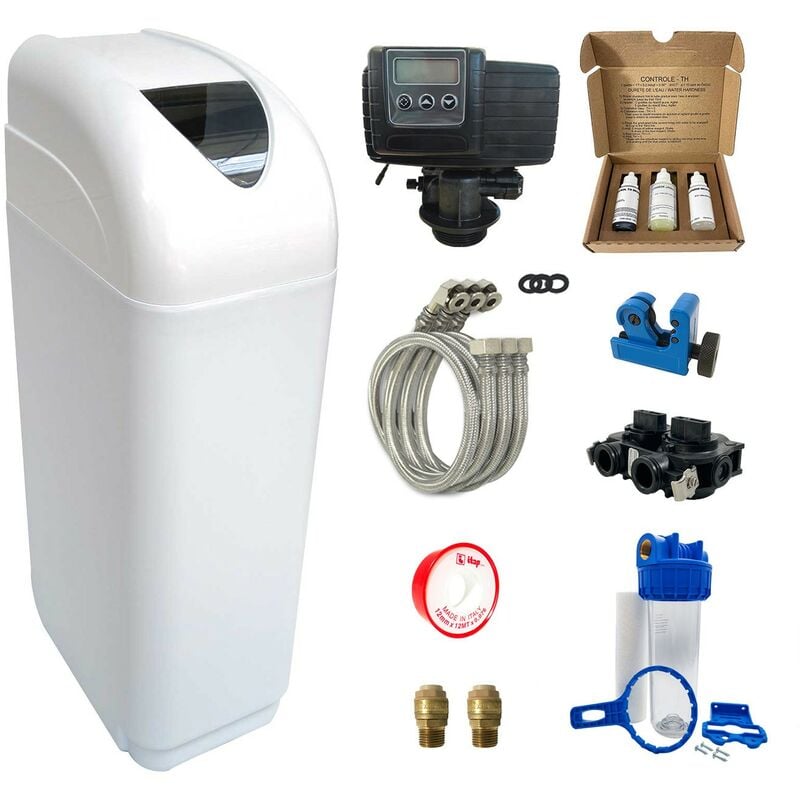 foto del prodotto pentair addolcitore acqua 10l fleck 5600 sxt elettronico volumetrico completo di kit di installazione fatto in francia