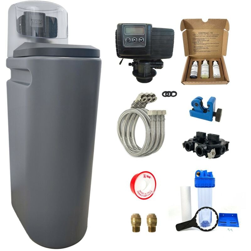foto del prodotto pentair addolcitore acqua 25l fleck 5600 sxt elettronico volumetrico completo di kit di installazione fatto in francia