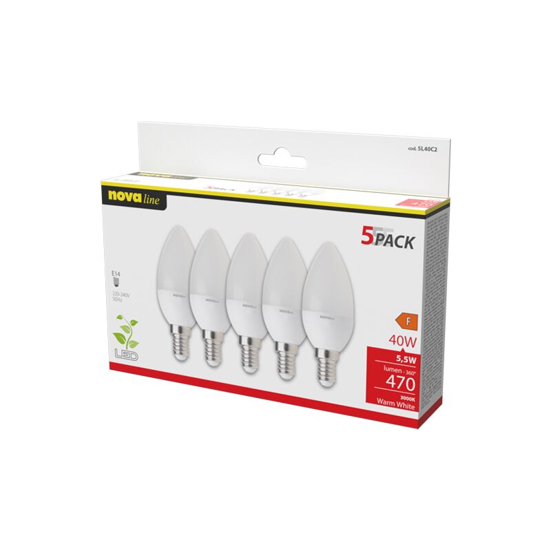 foto del prodotto pentapack led oliva 4,9w e14, luce calda 3000k 5l40c2 novaline