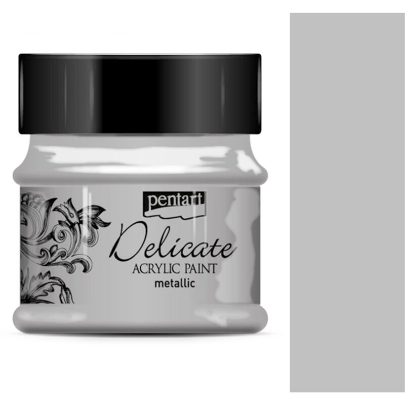 foto del prodotto pentart delicate vernice acrilica metallizzata lucida 50ml argento antico