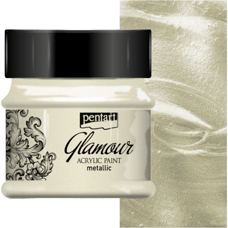 foto del prodotto pentart glamour vernice acrilica lucida metallizzata lucida 50ml argento antico