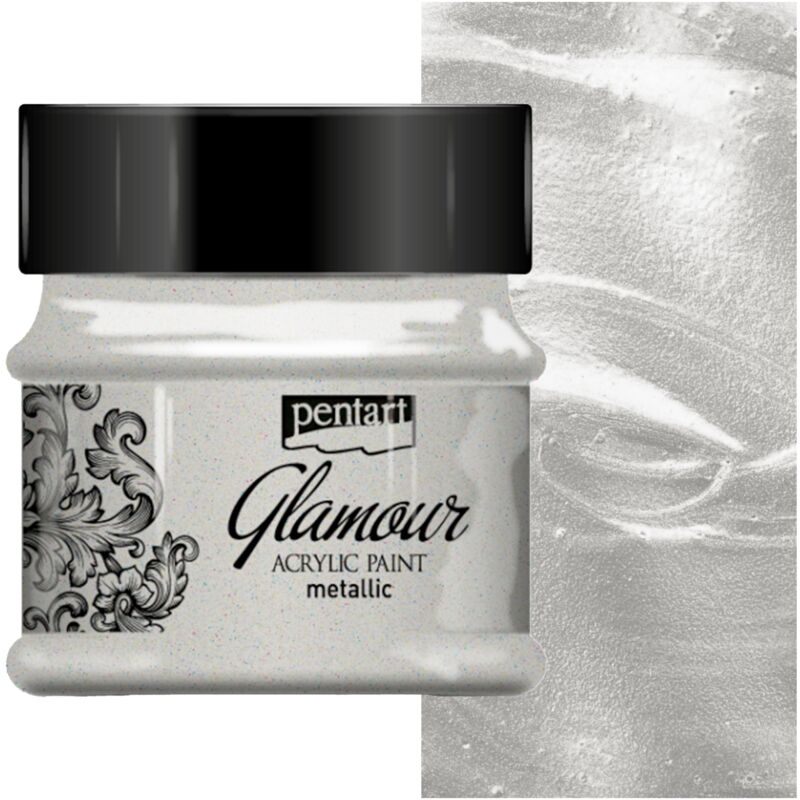 foto del prodotto pentart glamour vernice acrilica lucida metallizzata per decoupage 50ml platinum