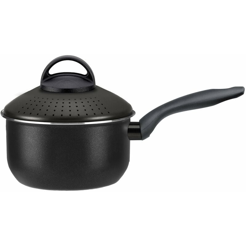 foto del prodotto pentola past in alluminio 16 cm antiaderente induzione coperchio colapasta silex diamantide nera