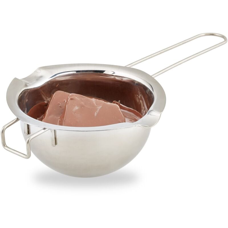 foto del prodotto pentola per bagnomaria, acciaio, temperaggio cioccolato, bastardella, pentolino per burro, 6x24x14 cm, argento, inox relaxdays