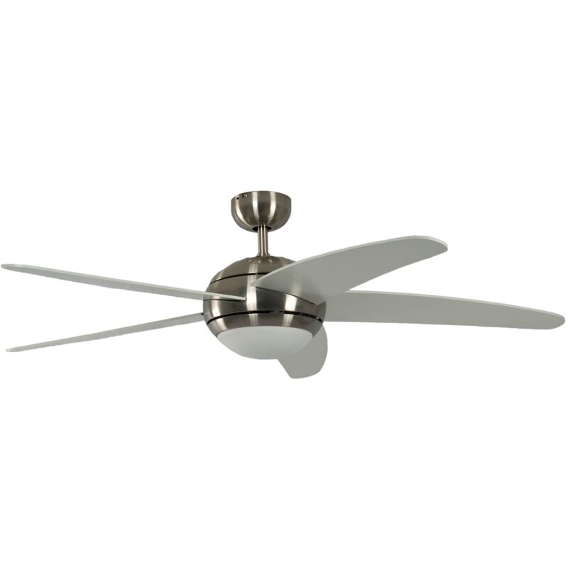 foto del prodotto pepeo melton ventilatore da soffitto 13432010131v2 con telecomando incluso, rivestimento di color nickel, pale bianco, 132 cm