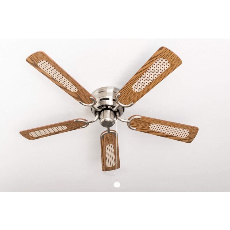 foto del prodotto pepeo ventilatore a soffitto kisa deluxe nichel spazzolato senza luce ala quercia noce con interruttore a tirare incluso