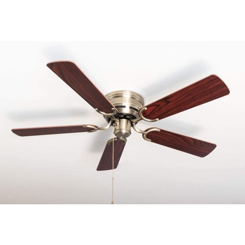 foto del prodotto pepeo ventilatore da soffitto kisa deluxe in ottone anticato senza luce palissandro noce scuro incluso interruttore a tirare