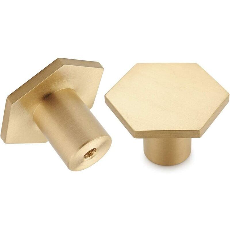 foto del prodotto per armadi, credenze, bagno e cucina, 34 x 20 mm esagono , confezione da 10, pomelli per mobili in ottone spazzolato, pomelli per cassetti della
