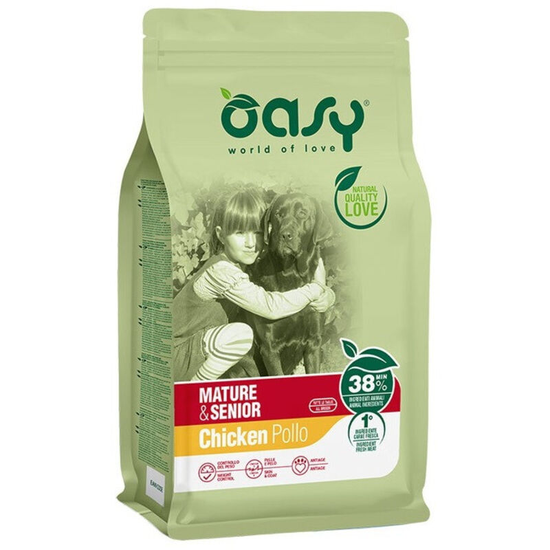foto del prodotto per cane mature e senior con pollo oasy