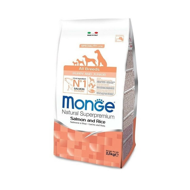 foto del prodotto per cane puppy e junior all breeds con salmone e riso da monge