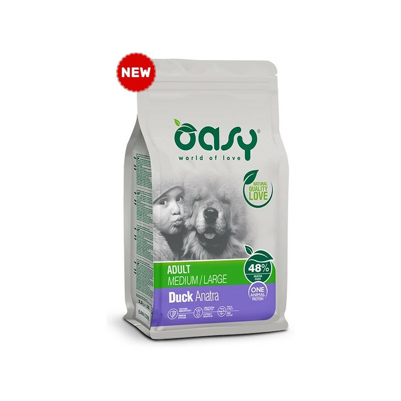 foto del prodotto per cani adult medium large con anatra da 12 kg oasy