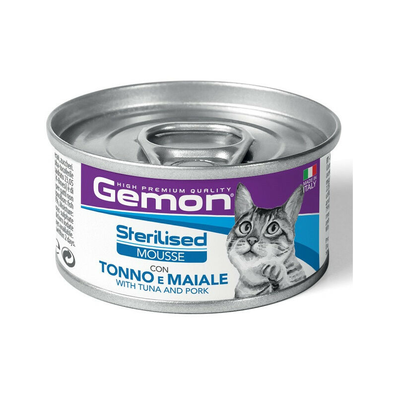 foto del prodotto per gatti adulti sterilised mousse con tonno e maiale da 85 gemon