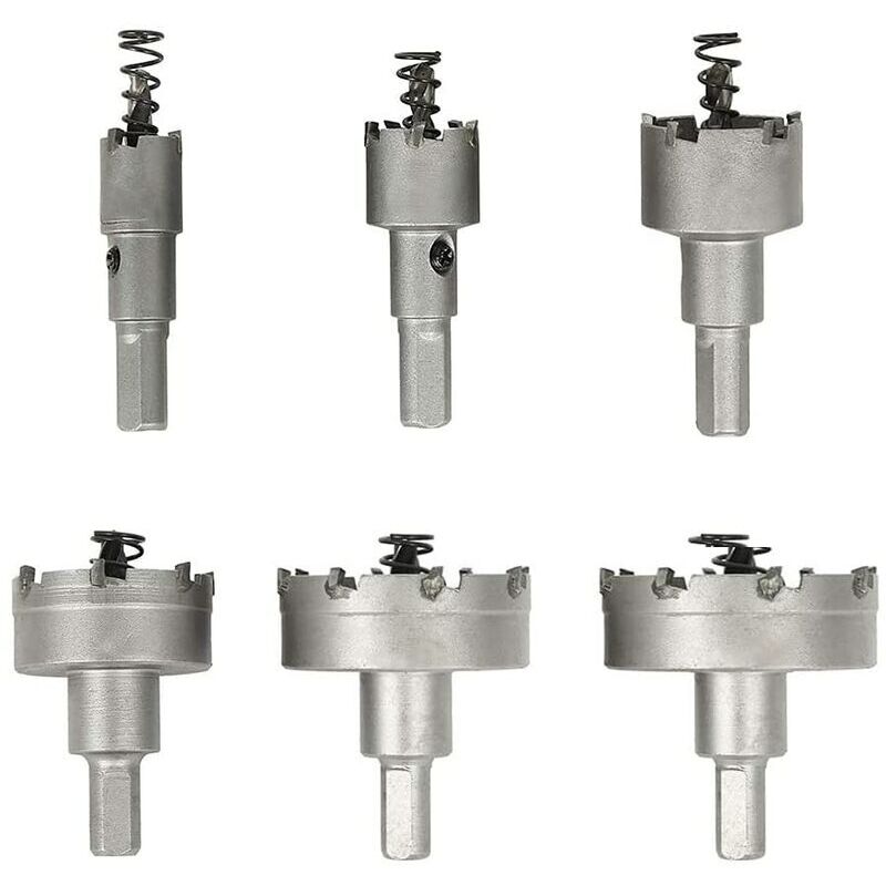 foto del prodotto per trapano per sega a tazza per metallo, set di 6 punte per sega a tazza in metallo duro, seghe a tazza per acciaio inossidabile, per alluminio,