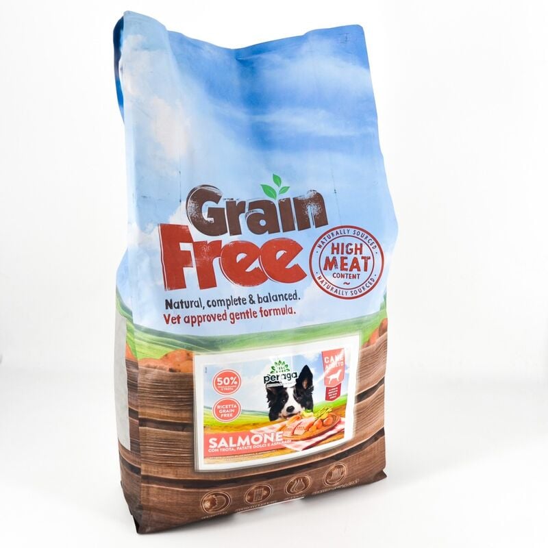 foto del prodotto peraga crocchette grain free per cane adulto 12kg salmone cibo per cani