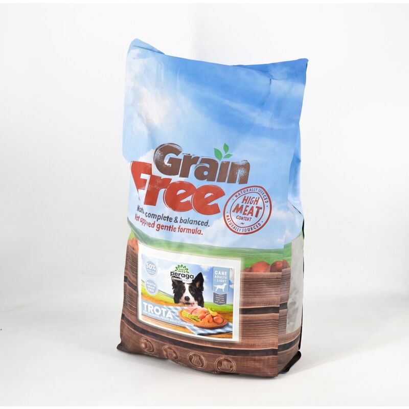 foto del prodotto peraga light crocchette grain free per cane adulto 12kg trota cibo per cani