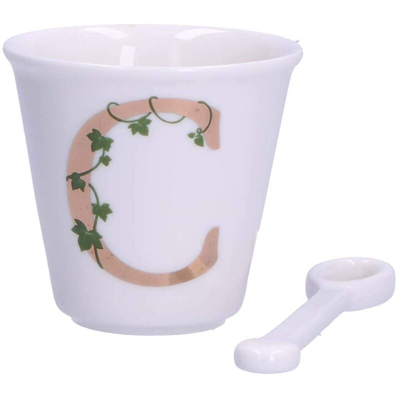 foto del prodotto peragashop la porcellana bianca bicchierino lettera c con cucchiaino arredo casa, cucina linea unico idea regalo porcellana 75 cc 6,7