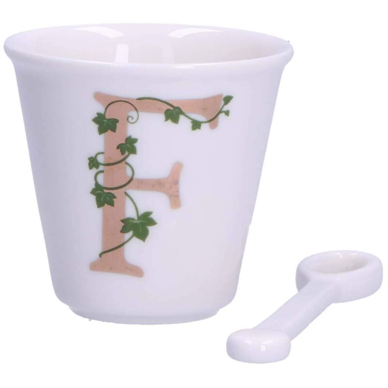 foto del prodotto peragashop la porcellana bianca bicchierino lettera f con cucchiaino arredo casa, cucina linea unico idea regalo porcellana 75 cc 6,7
