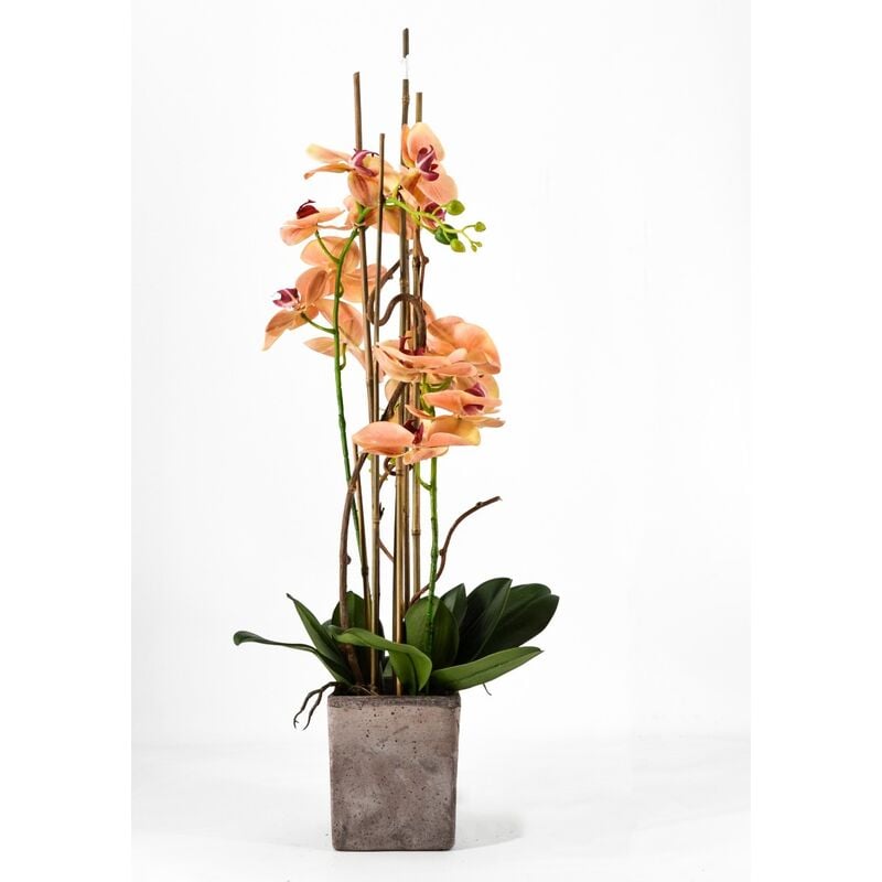 foto del prodotto peragashop phalaenopsis orchidea artificiale 80cm con vaso quadrato arancione fiori piante artificiali