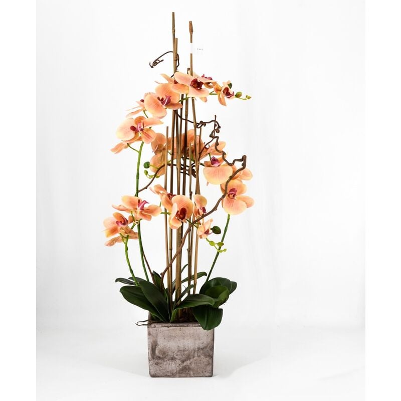 foto del prodotto peragashop phalaenopsis orchidea artificiale 90cm con vaso quadrato arancione fiori piante artificiali