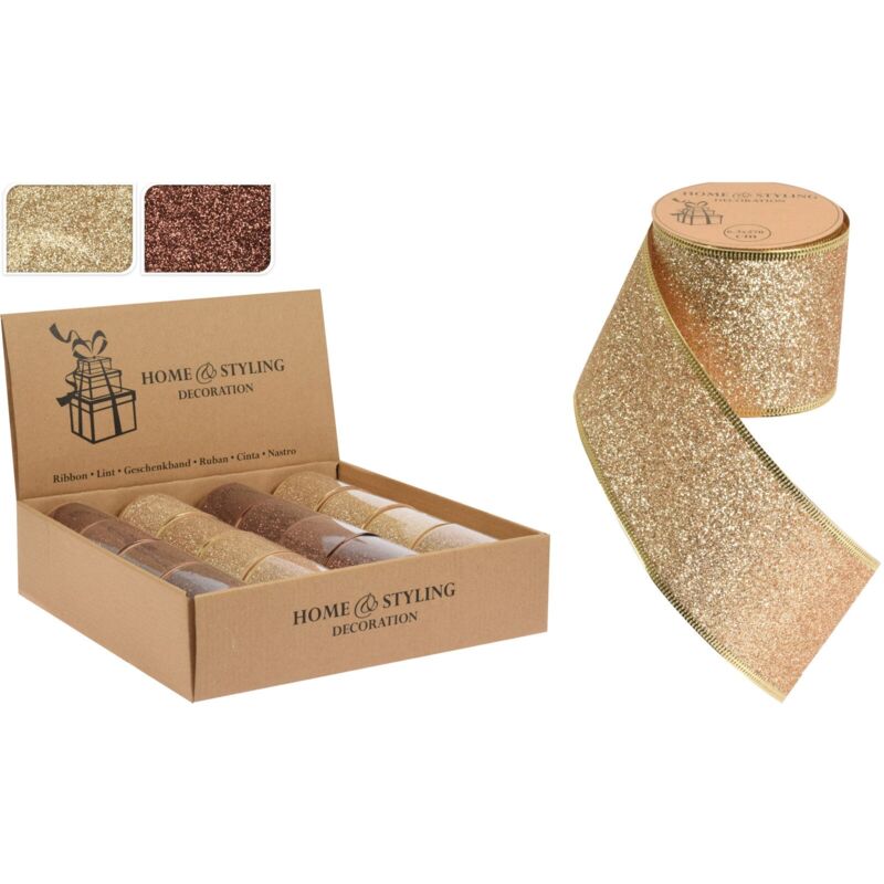 foto del prodotto peragashop set 4 nastro in tessuto natalizio per decorazioni marrone e oro brillantinato 270 cm marrone pezzo singolo