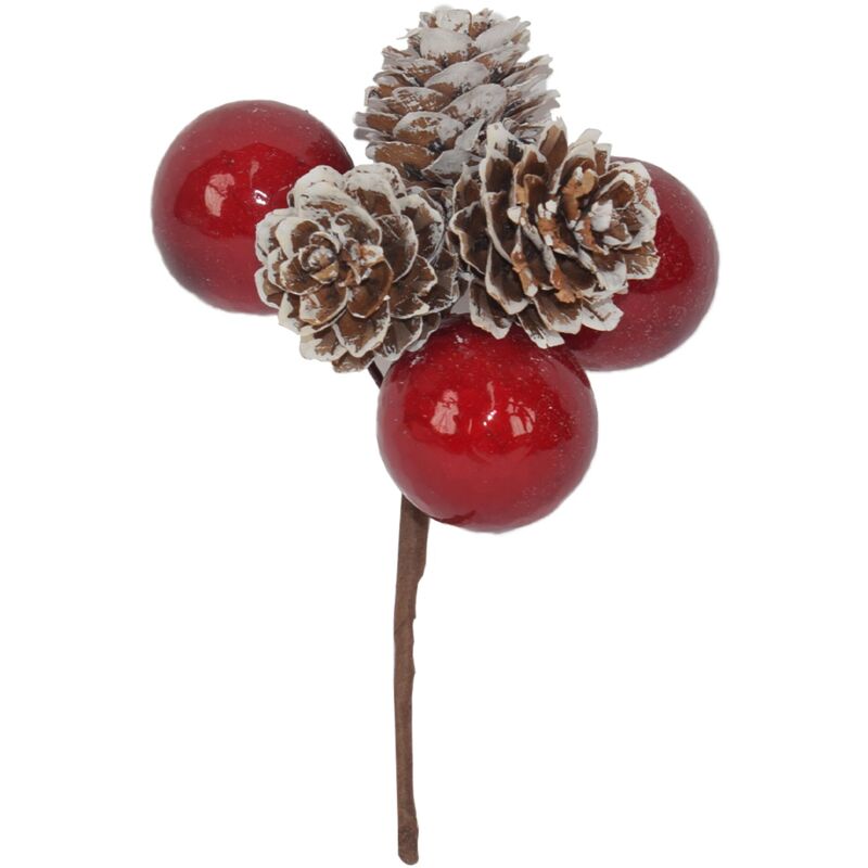 foto del prodotto peragashop spillone rametto decorativo con bacche e pigne per interni ed esterni h 12 cm