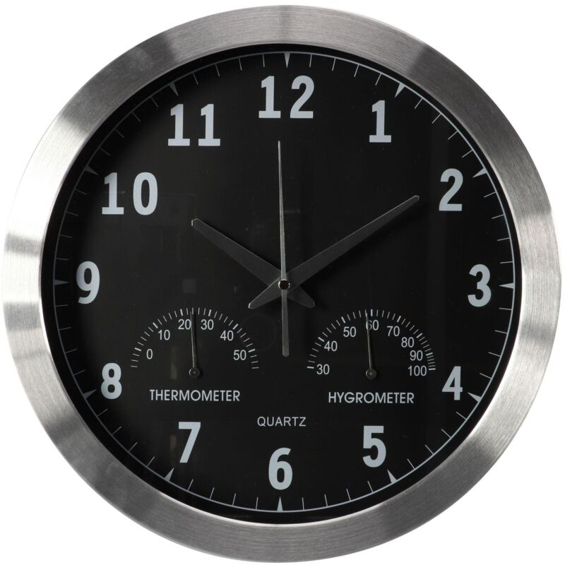 foto del prodotto perel orologio da parete in alluminio con termometro e igrometro 35,5 cm